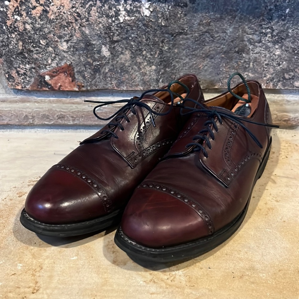 Allen Edmonds Oxblood Leather Cap Toe Brogue Derby Shoes